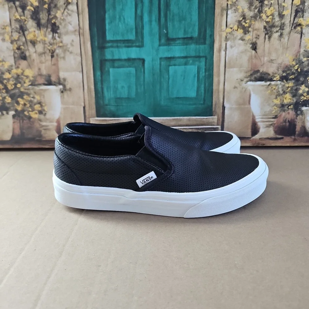 Vans Classic Slip-On Black Perforated Leather –Men's 6/Women's 7.5